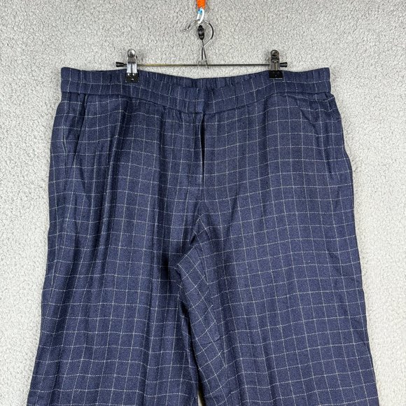 Eileen Fisher Pants XL Midnight Blue Wide Leg Ankle Cropped Tussah Silk Plaid - Picture 4 of 13